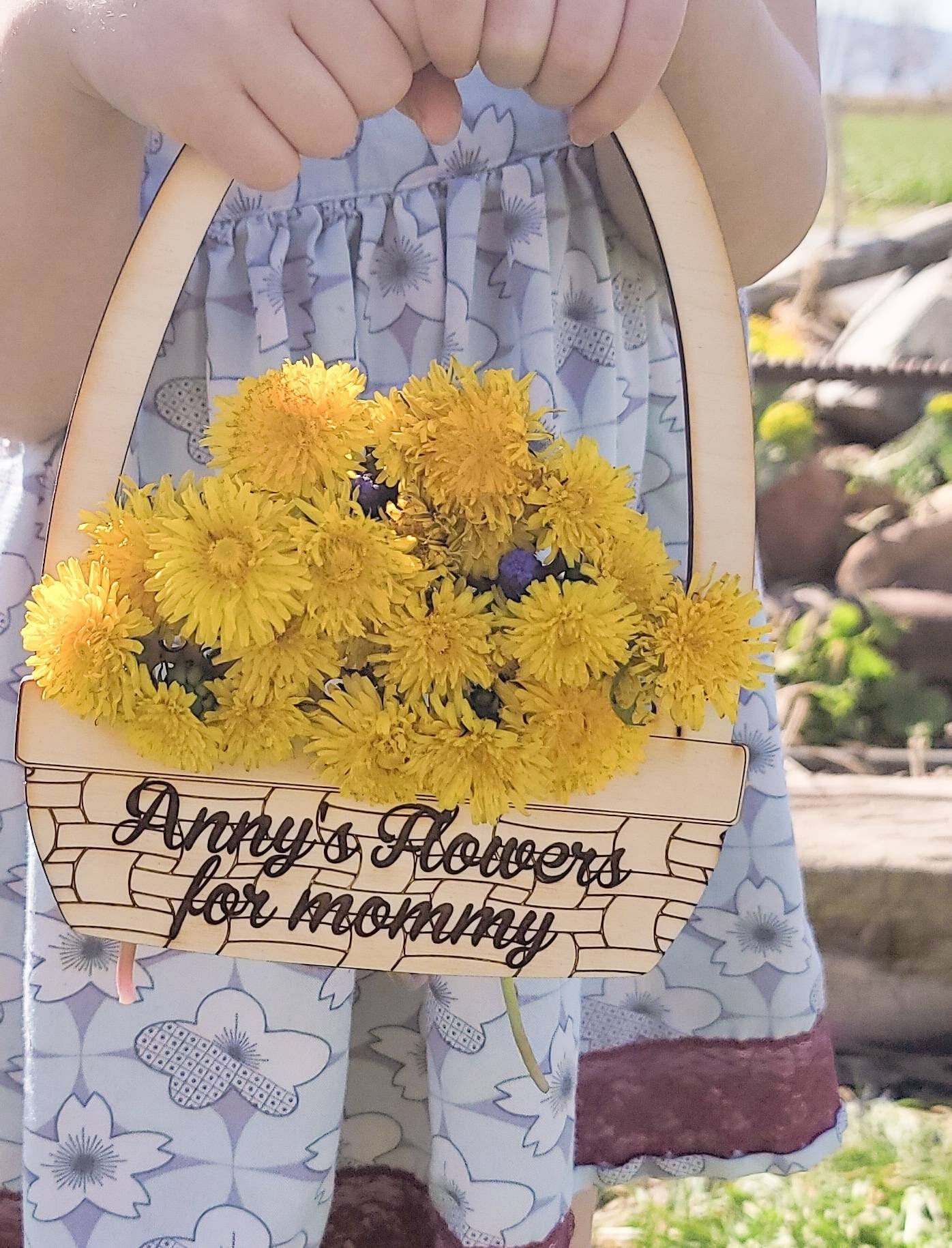 Flowers for Mommy Truck Mother's Day Gift Grandma Mom basket dandelion picked flower vase Boy basket Personalized Gift for Mama