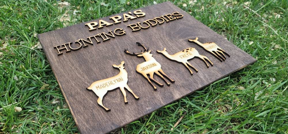 Gift for Grandpa Hunting with Papa Dad Father's Day Birthday Sign Personalized Customized Hunting Trip Gift For Him 1-11 Deer Large Family 8