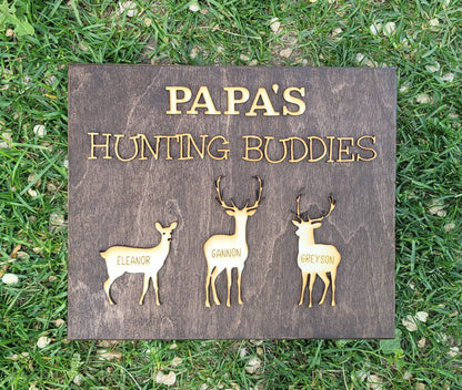 Grandpa's Hunting Buddies Hunting with Papa Dad Father's Day Birthday Sign Personalized Customized Hunting Trip Gift For Him 1-5 Deer