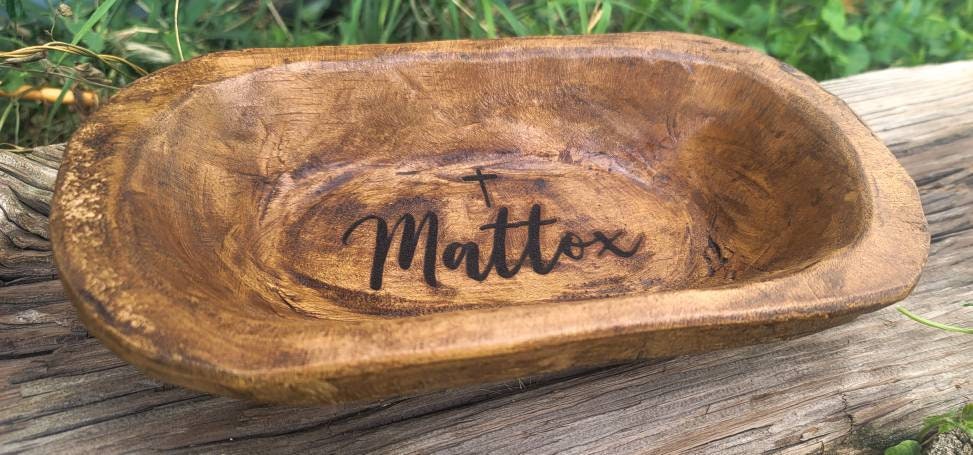 Prayer Bowl Cross Wooden Hand Carved Small Dough Bowl Engraved Personalized Engraved Gift