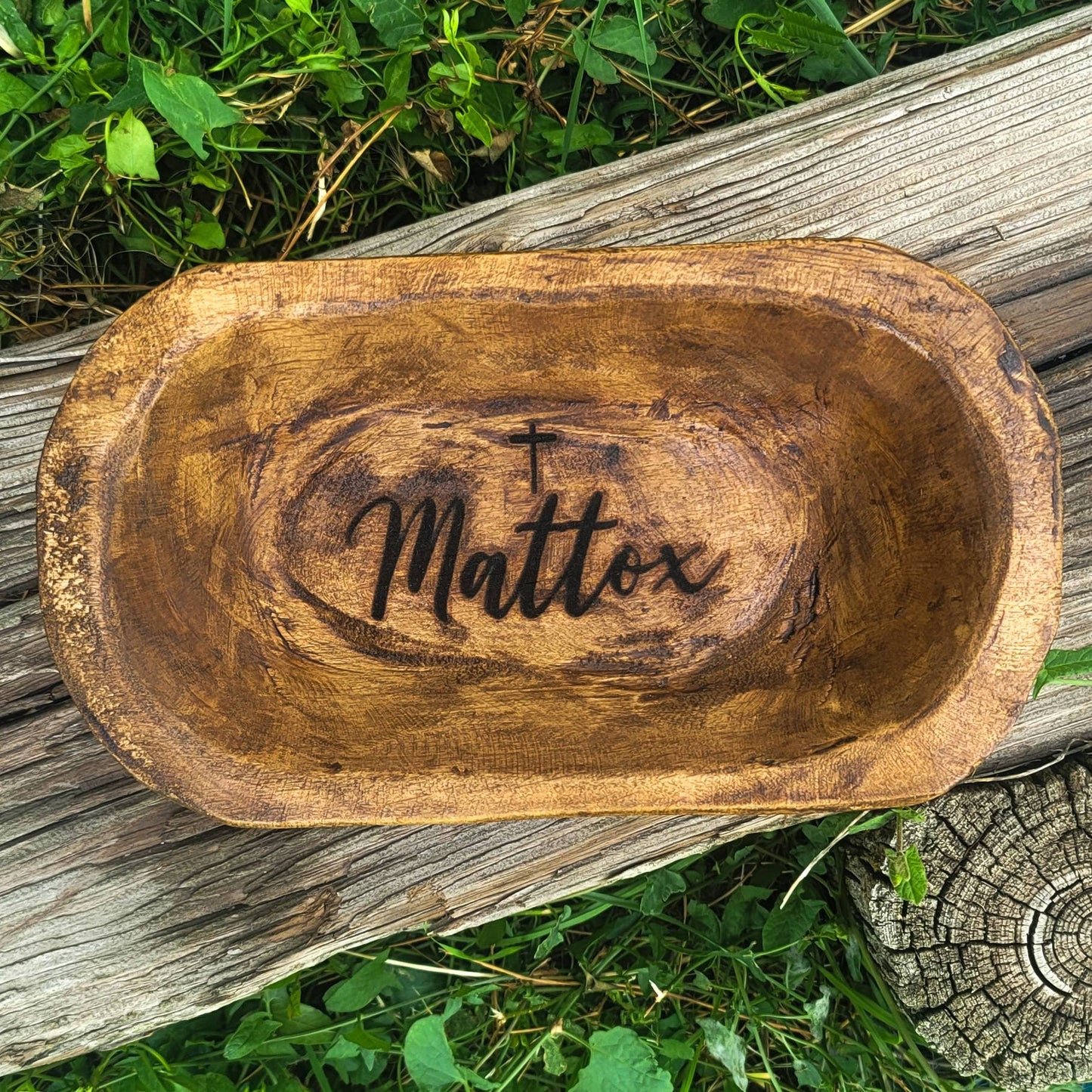 Prayer Bowl Cross Wooden Hand Carved Small Dough Bowl Engraved Personalized Engraved Gift