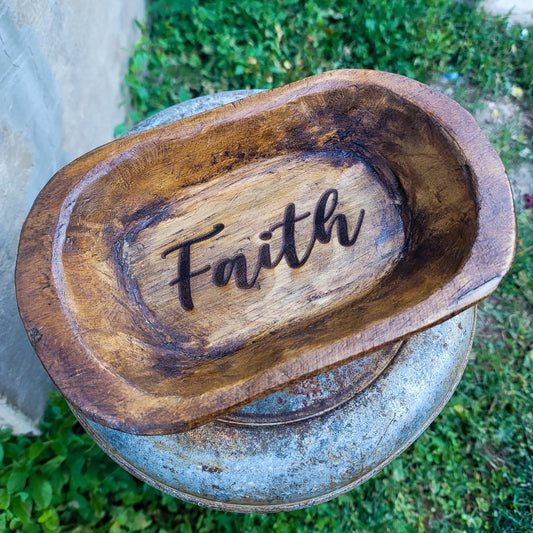 Faith Engraved Wooden Hand Carved Dough Bowl Prayer Bowl Personalized Gift