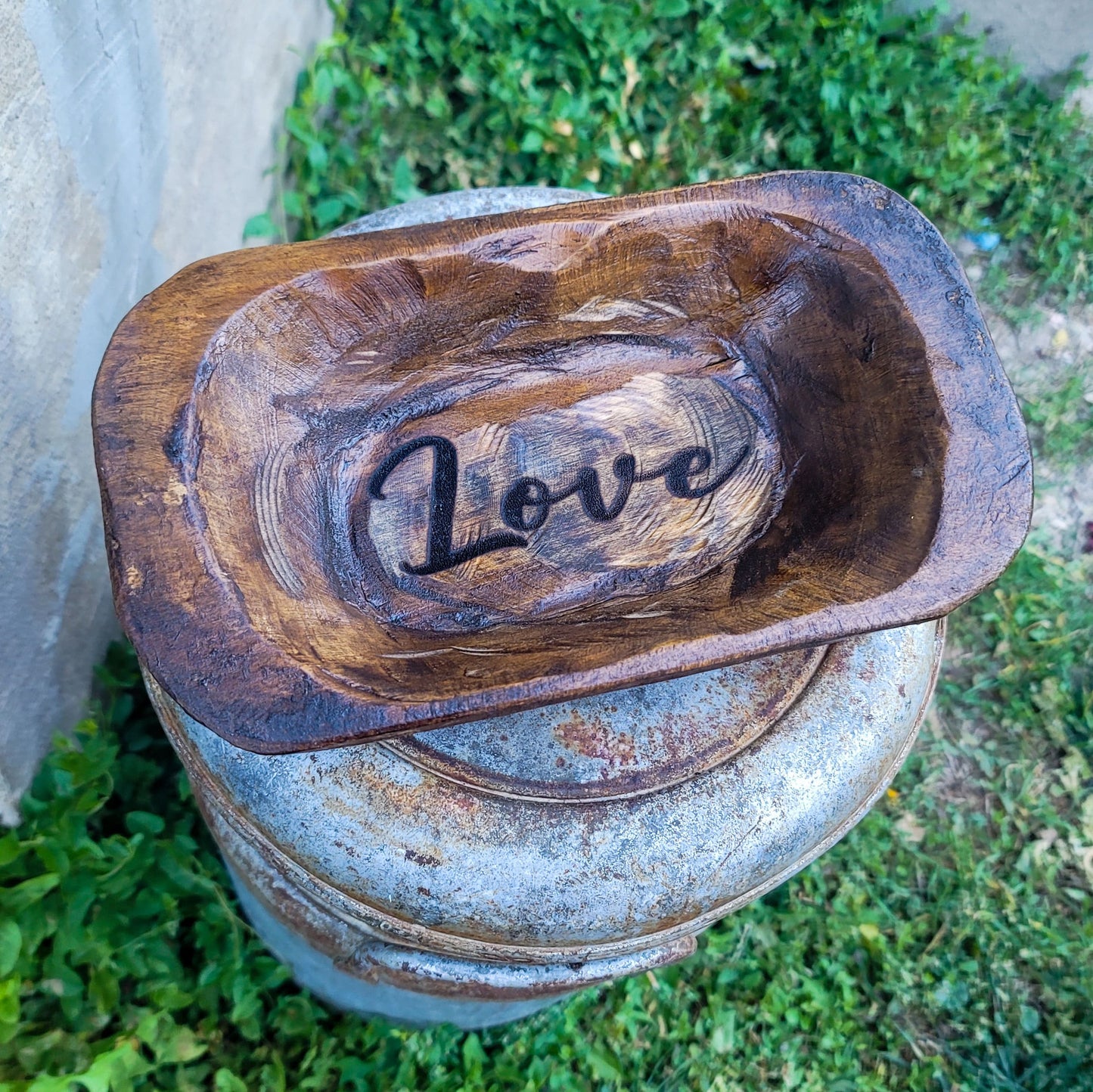 Love Engraved Wooden Hand Carved Dough Bowl Prayer Bowl Personalized Gift