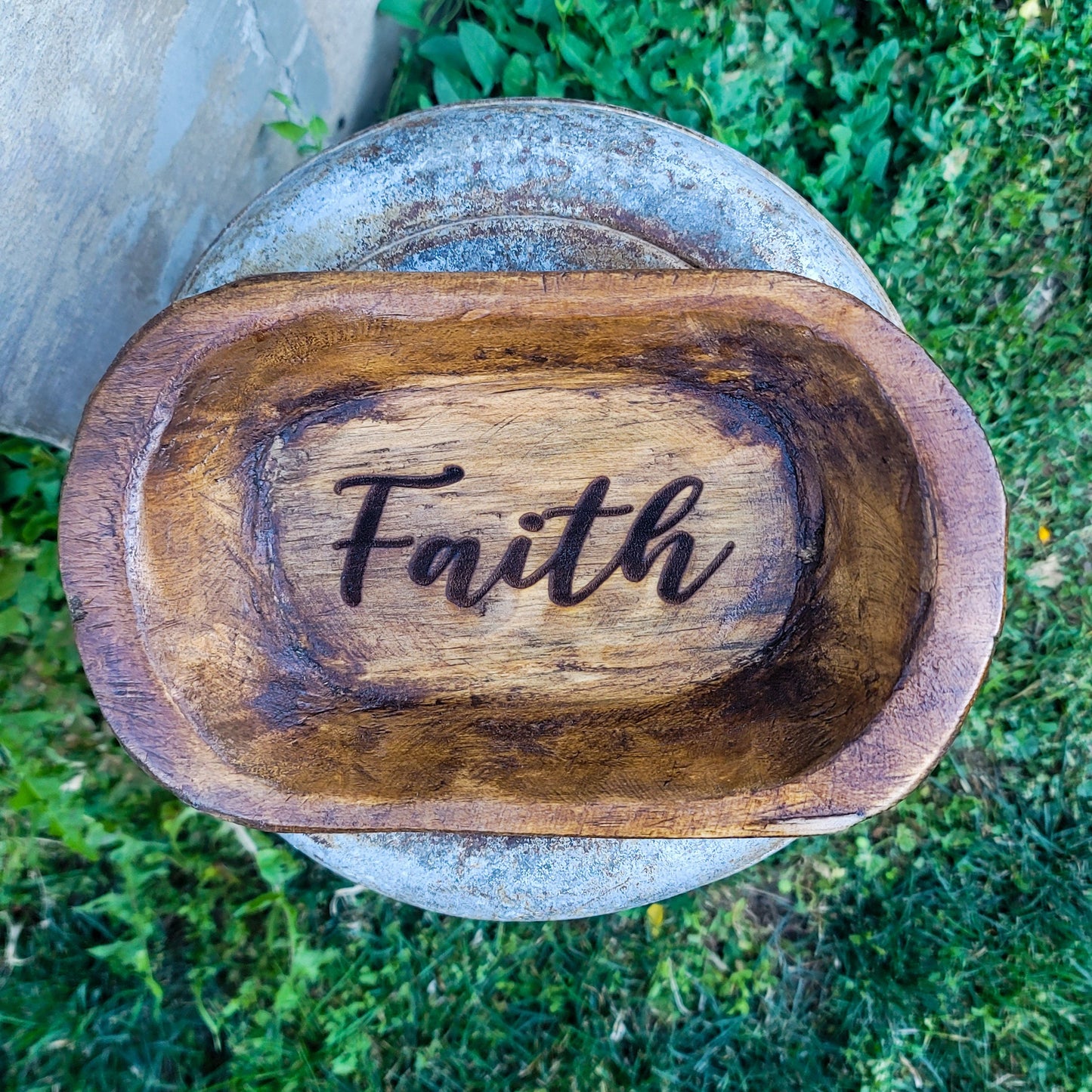 Faith Engraved Wooden Hand Carved Dough Bowl Prayer Bowl Personalized Gift