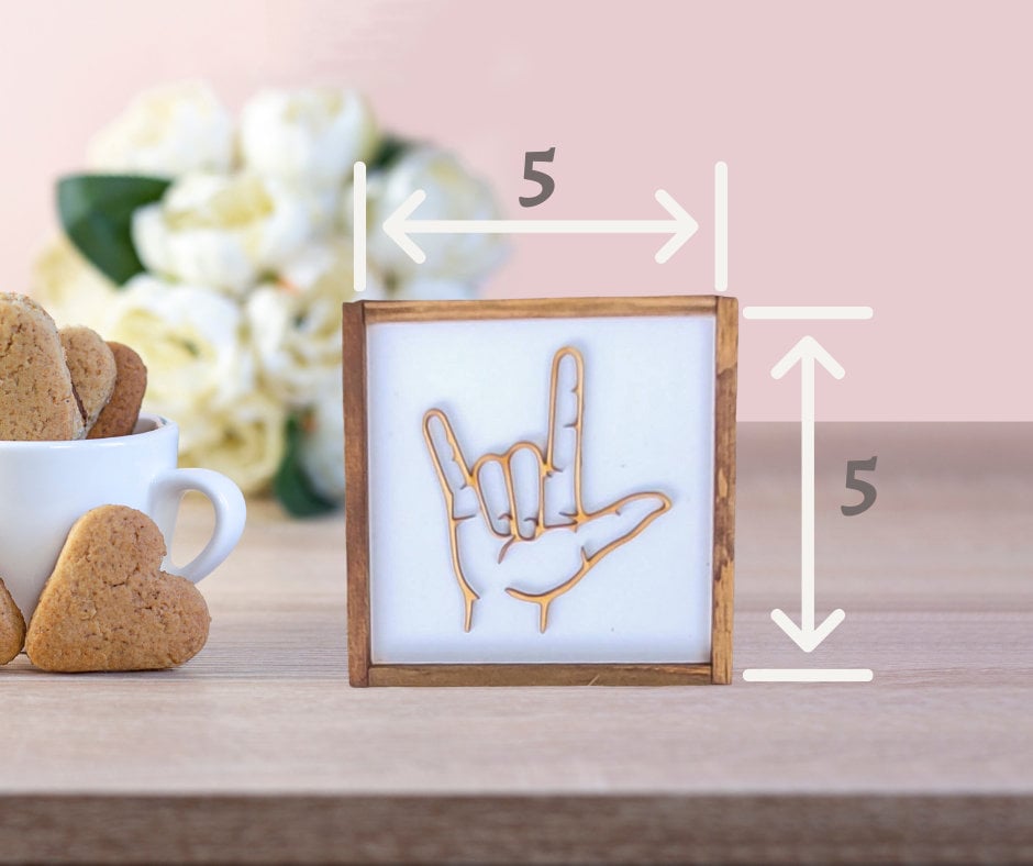 Mini ASL I Love You Sign Desk Decor Office Gift Table Stand Tiered Tray Sign Anniversary Gift