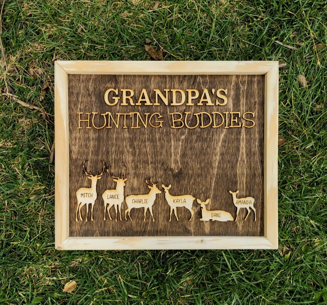 Framed Grandpa's Hunting Buddies Hunting with Papa Dad Father's Day Birthday Sign Personalized Customized Hunting Trip Gift For Him 1-5 Deer