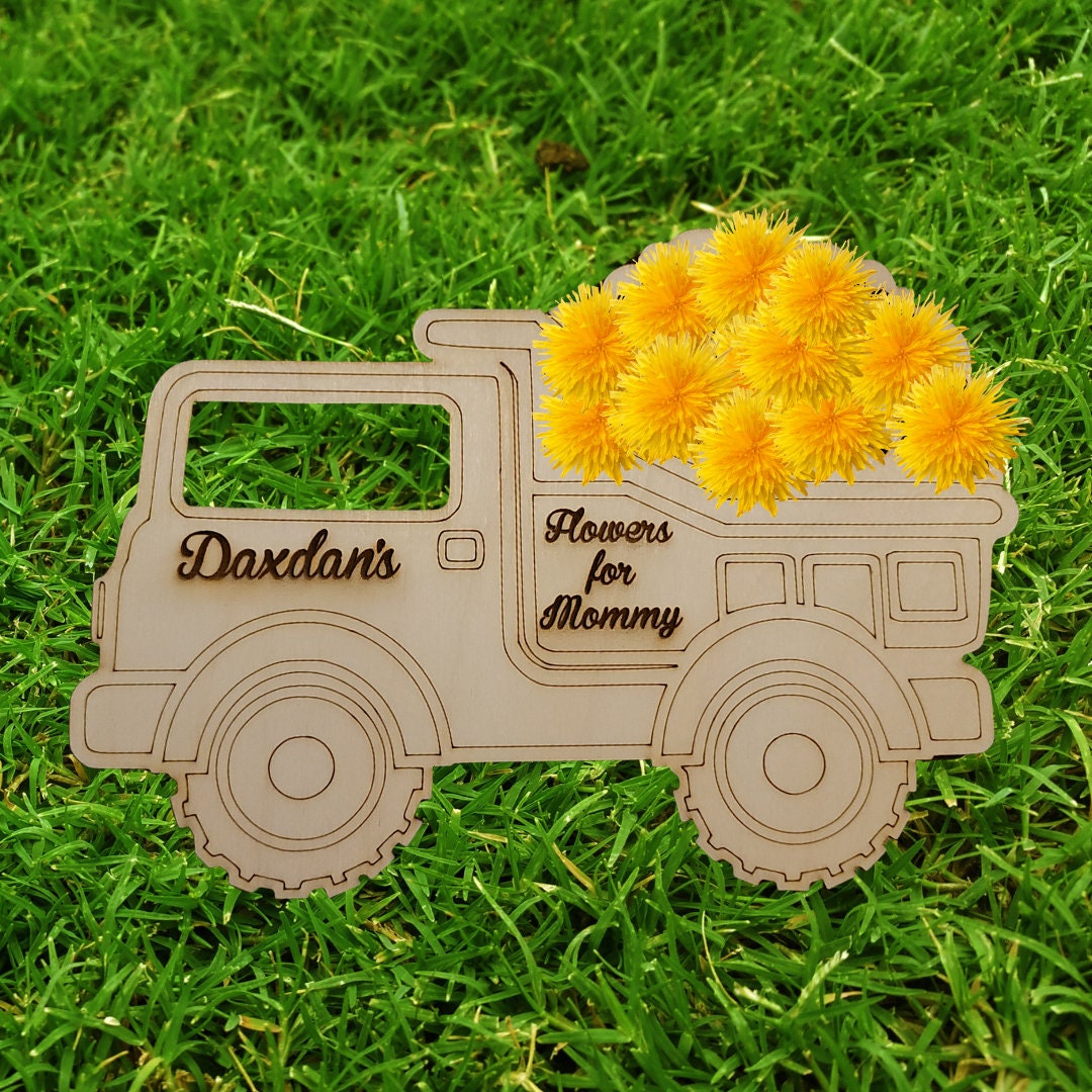 Flowers for Mommy Truck Mother's Day Gift Grandma Mom basket dandelion picked flower vase Boy basket Personalized Gift for Mama