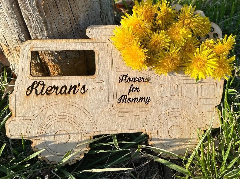 Flowers for Mommy Truck Mother's Day Gift Grandma Mom basket dandelion picked flower vase Boy basket Personalized Gift for Mama