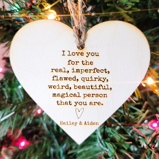 I Love You Friend Personalized Real Imperfect Friendship Ornament Gift for Friend Gift for Sibling Gift for Sister Wood Christmas Tree