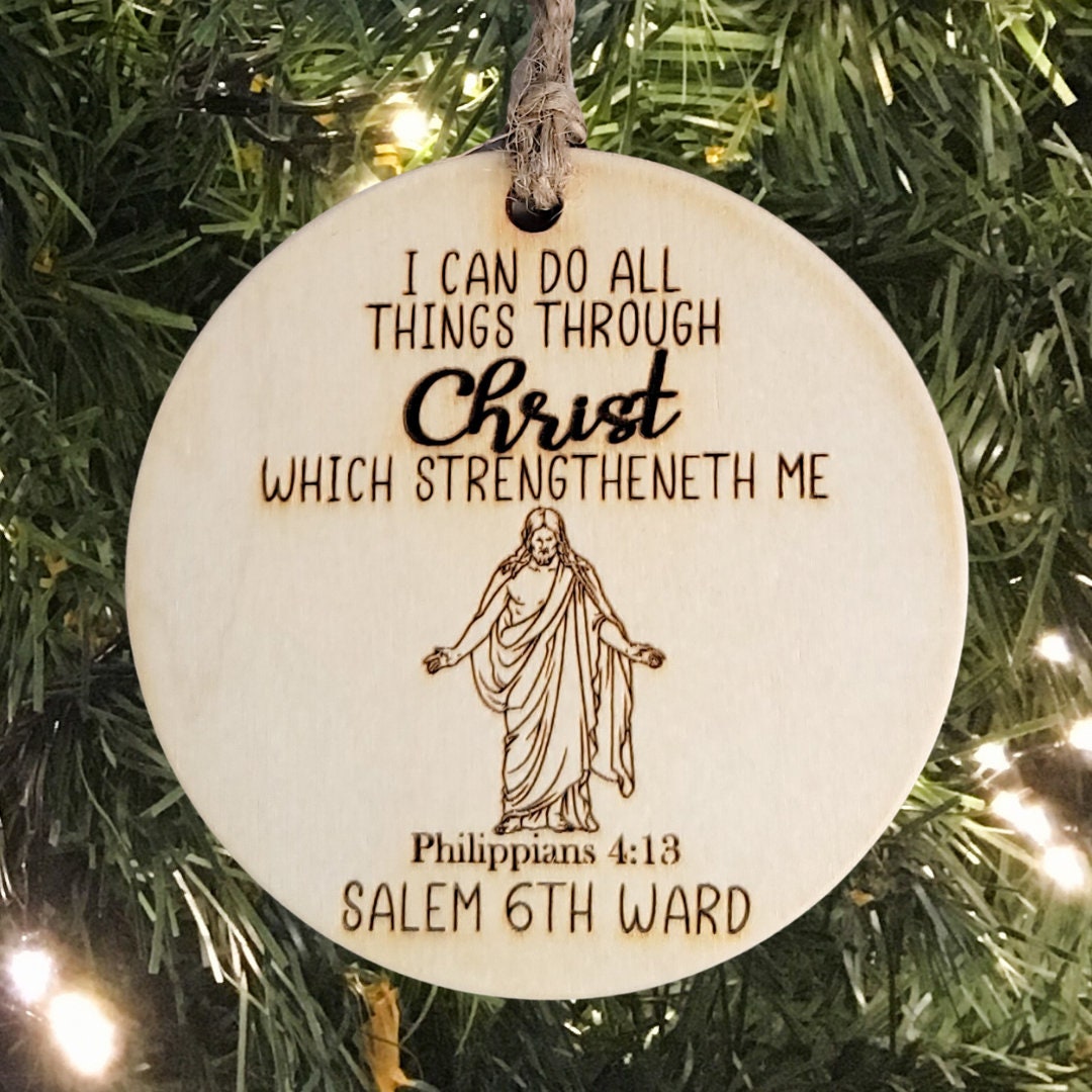 LDS Bulk Scripture Christmas Ornaments | Christus Statue | 2023 Theme | I Can Do All Things Through Christ | Ward Family Gifts Ward Party