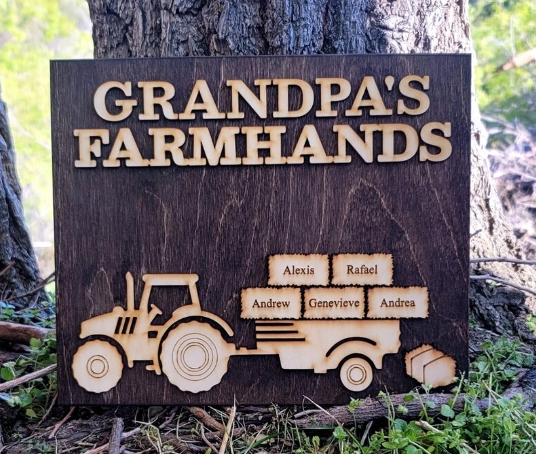 Grandpa's Farmhands Farmer Gift for Grandpa Papa Dad Poppy Father's Day Birthday Gift for Him Tractor Gift Plaque Sign