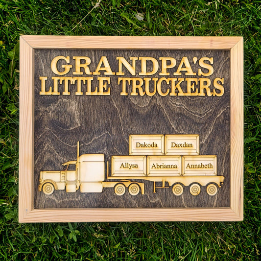 Gift for Grandpa Trucker Papa Dad's Little Truckers Truck Driver Gift Plaque or Sign Gift From Grandkids Up to 12 Boxes and 24 Names PawPaw