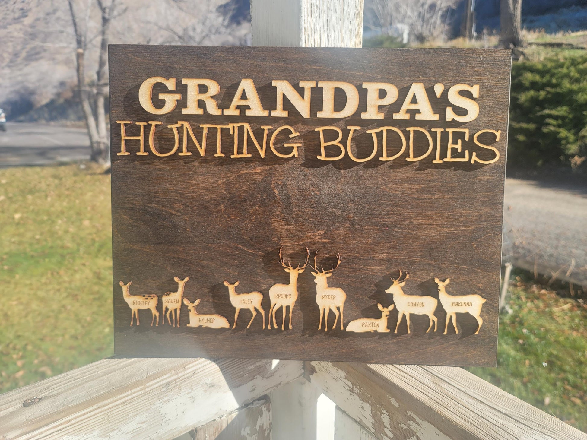 Gift for Grandpa Hunting with Papa Dad Father's Day Birthday Sign Personalized Customized Hunting Trip Gift For Him 1-11 Deer Large Family 8