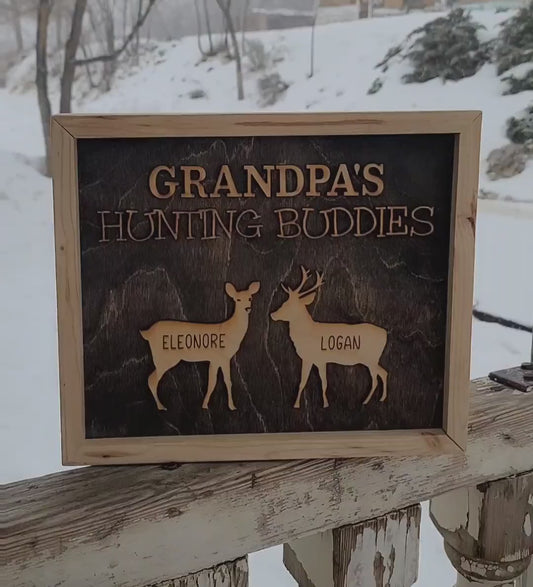 Grandpa's Hunting Buddies Hunting with Papa Dad Father's Day Birthday Sign Personalized Customized Hunting Trip Gift For Him 1-5 Deer