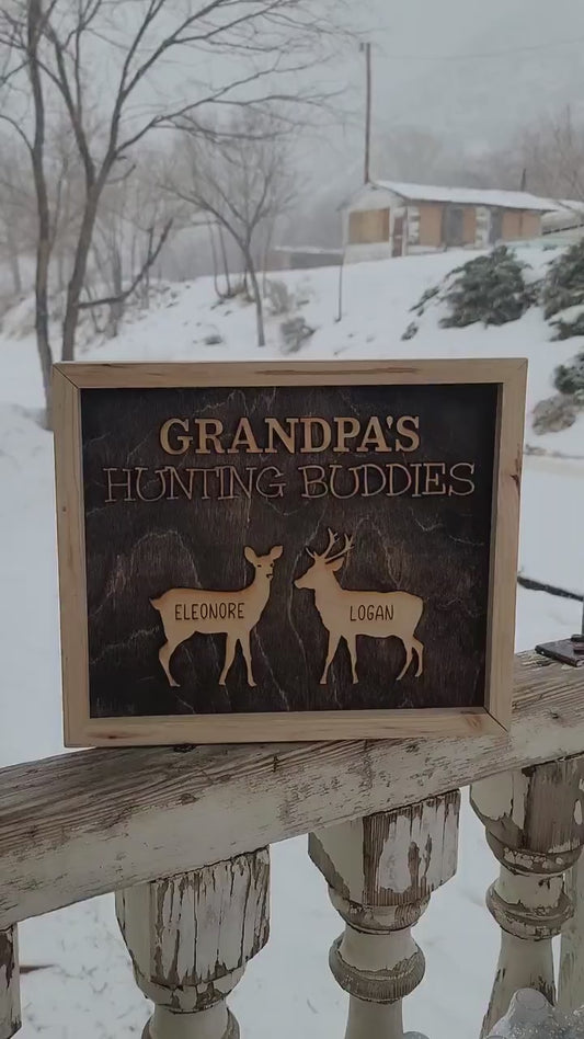 Framed Grandpa's Hunting Buddies Hunting with Papa Dad Father's Day Birthday Sign Personalized Customized Hunting Trip Gift For Him 1-5 Deer