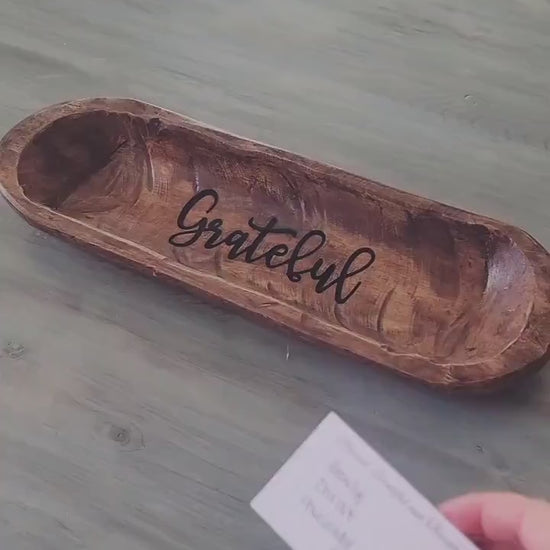 Wooden Hand Carved Dough Bowl Thanksgiving Tradition With Blessing Gratitude Cards Thankful Family Table Display