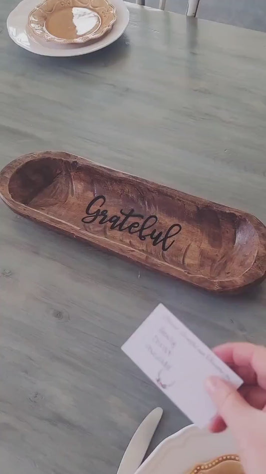 Wooden Hand Carved Dough Bowl Thanksgiving Tradition With Blessing Gratitude Cards Thankful Family Table Display