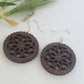 Wood engraved natural rustic dangle hypoallergenic light weight earrings