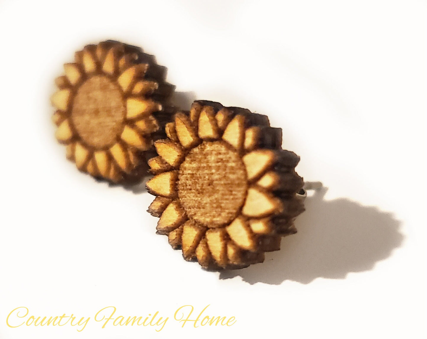 Sunflower Engraved Stud Earrings