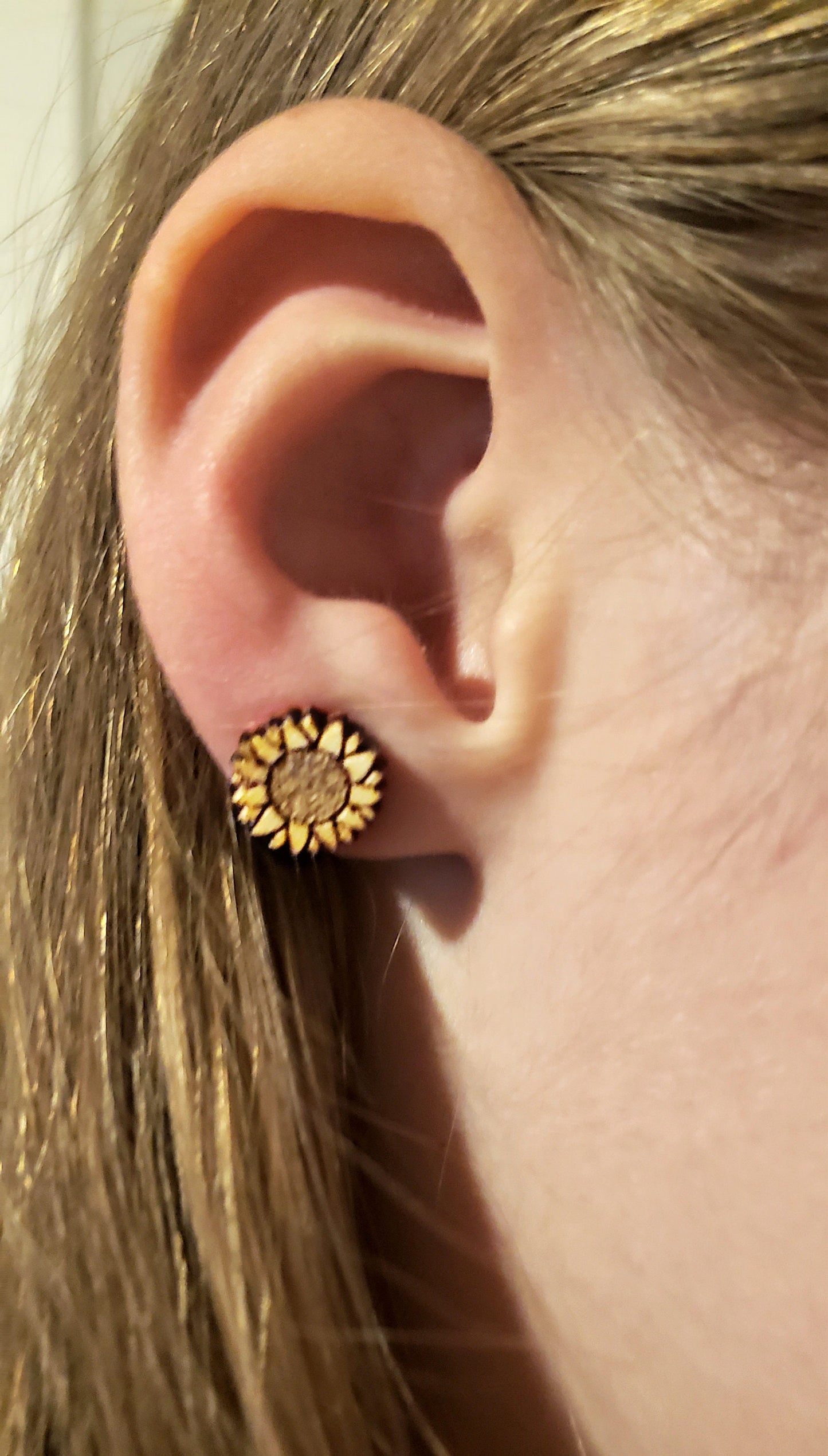 Sunflower Engraved Stud Earrings