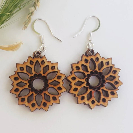 Wood Floral Earrings