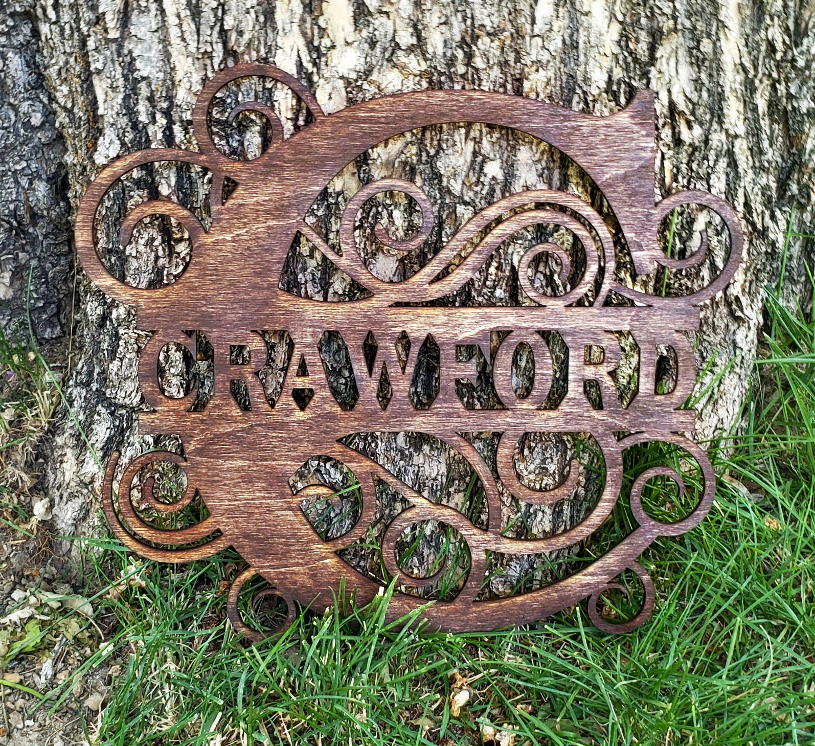 Wood Engraved Monogram Sign Personalized Gift Black White Stained Country Family Home