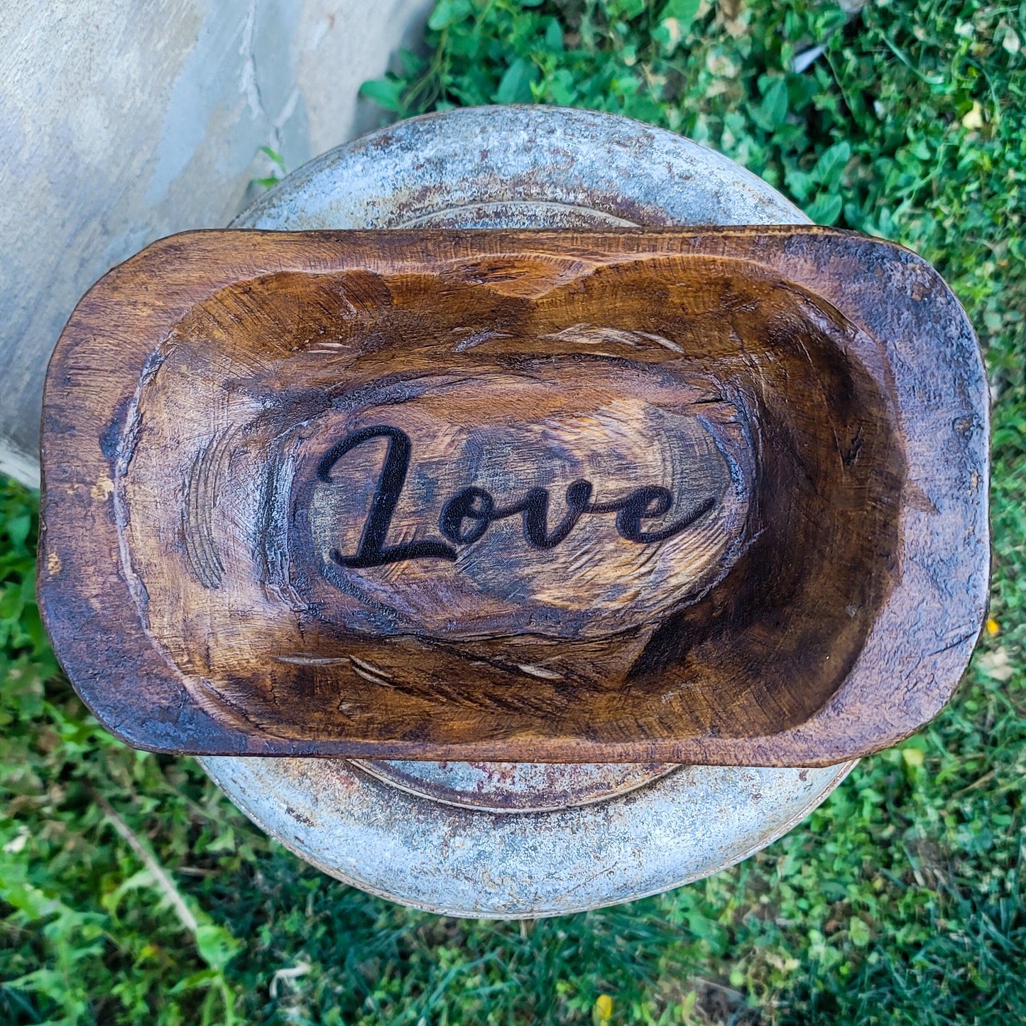 Love Engraved Wooden Hand Carved Dough Bowl Prayer Bowl Personalized Gift