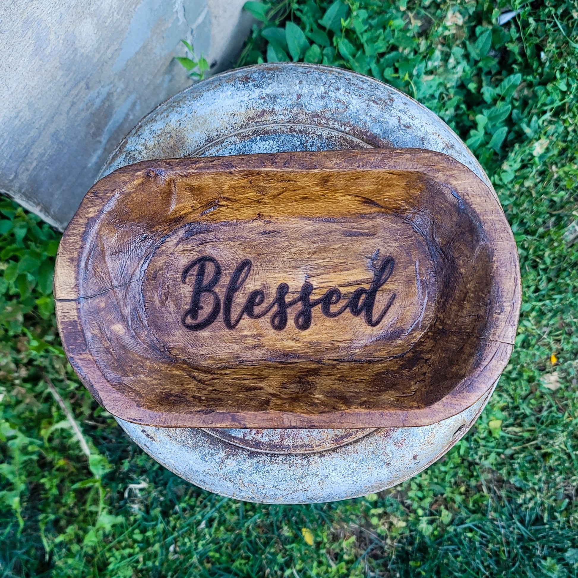 Blessed Engraved Wooden Hand Carved Dough Bowl Prayer Bowl Personalized Gift