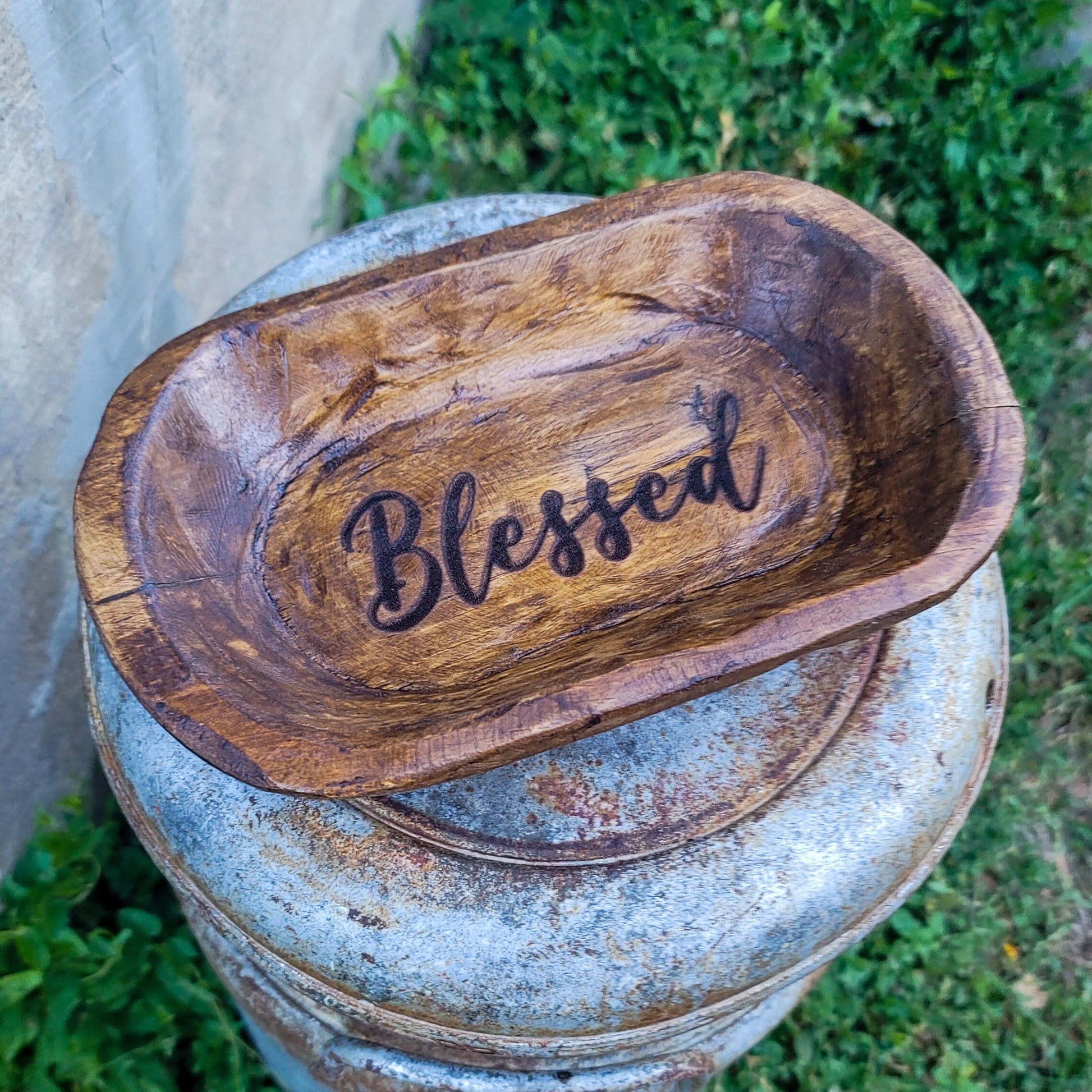 Blessed Engraved Wooden Hand Carved Dough Bowl Prayer Bowl Personalized Gift