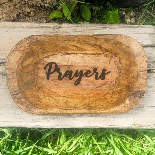 Prayers Engraved Wooden Hand Carved Dough Bowl Prayer Bowl Personalized Gift