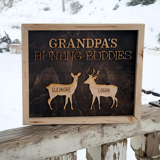 Framed Grandpa's Hunting Buddies Hunting with Papa Dad Father's Day Birthday Sign Personalized Customized Hunting Trip Gift For Him 1-5 Deer