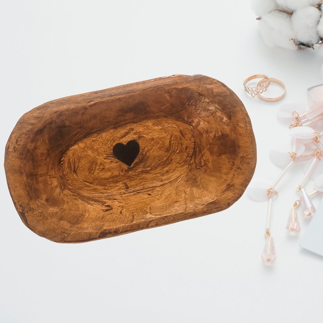 Heart Doughbowl Wooden Hand Carved Dough Bowl Engraved Prayer Bowl Personalized Engraved Gift Valentine Wedding Decor