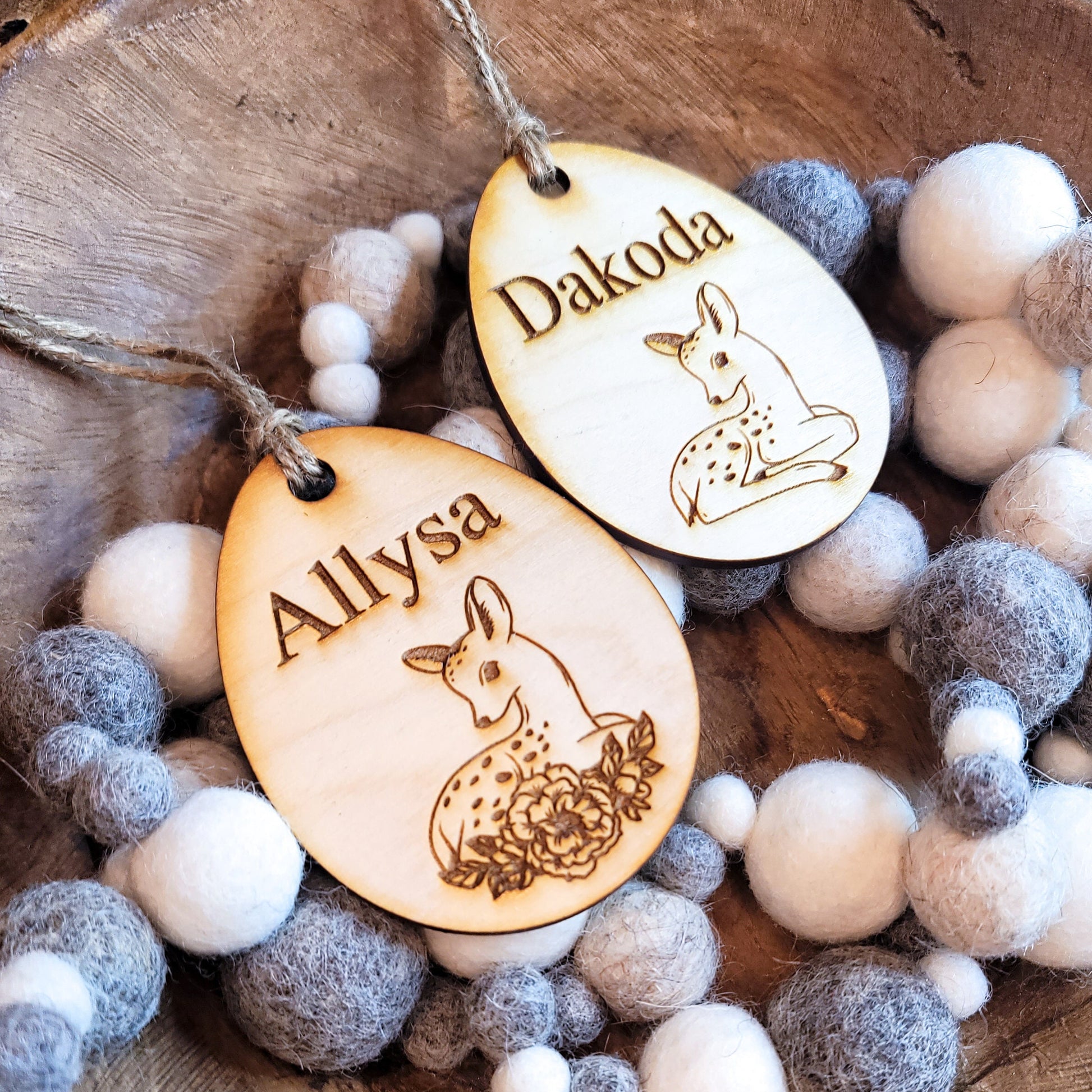 Wooden Deer Easter Tag Fawn Nametag Birthday Gift Tag Christmas Tags Monogram Decorations Outdoor Family